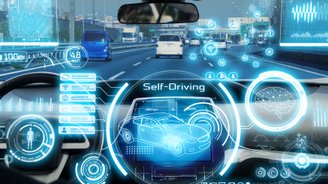 Graphik in blaugehaltenen Farben zum Thema Self-Driving